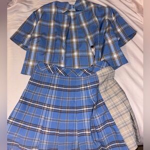 Blue Plaid cropped jacket & pleated skirt set